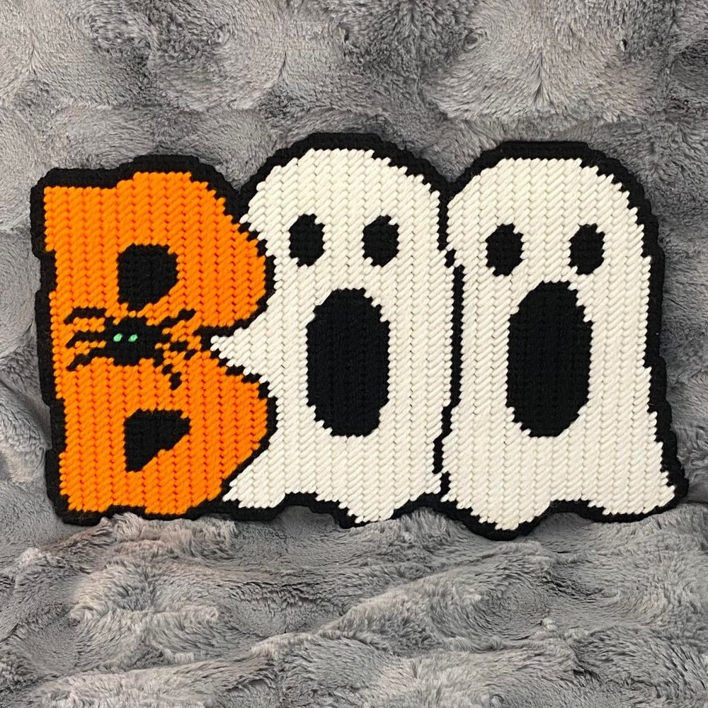 Handcrafted BOO Halloween Needlework Wall Hanging Decor